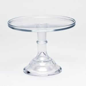Transparent glass cake stand with pedestal base.