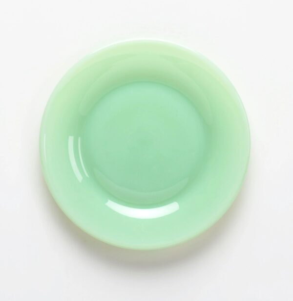 A smooth, light green ceramic plate with a glossy finish.